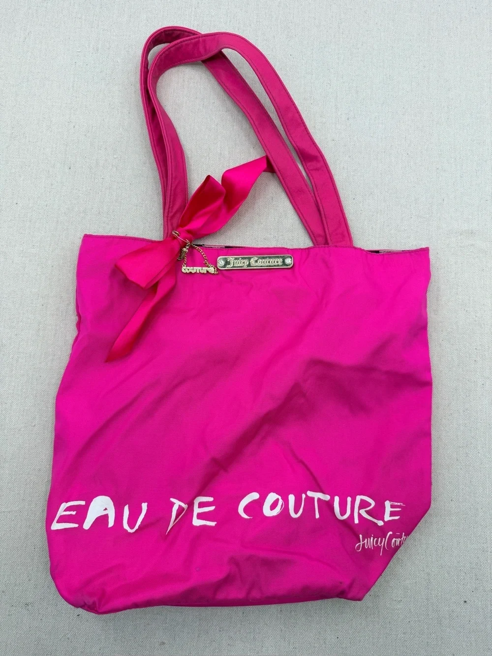 Juicy Couture Bright Hot Pink Tote with Bow and Branded Plaque